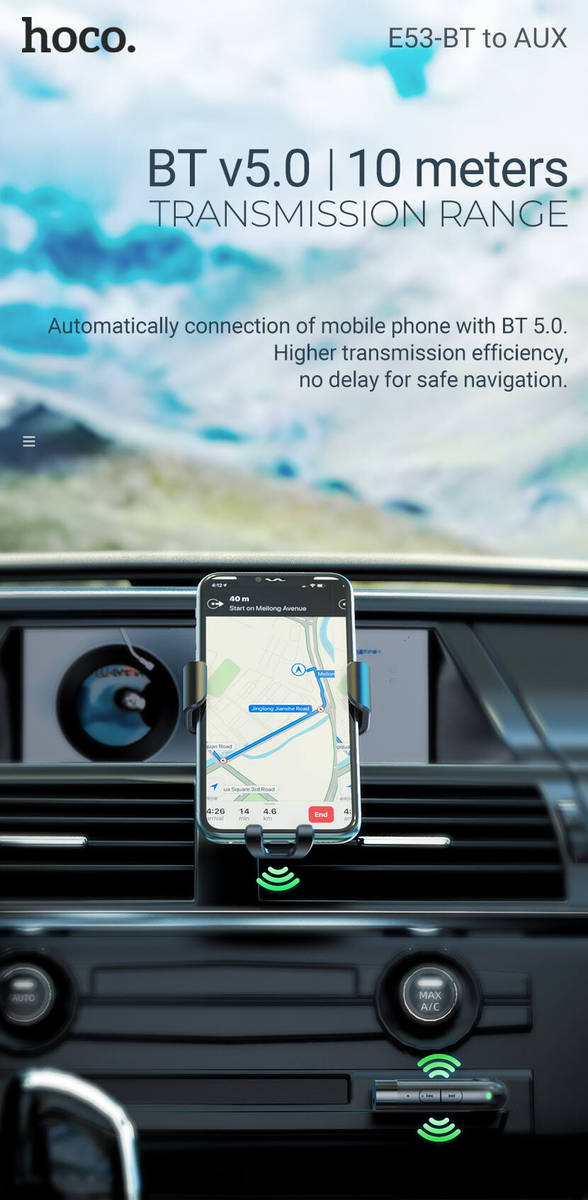 hoco news e53 dawn sound in car aux wireless receiver transmission en