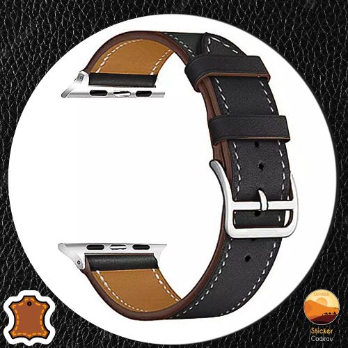 Bracelet Remplacement cuir pour Apple Watch 42/44/45 MM Serie 8 7 6 5 4 3 2 SE Noir + Sticker cadeau
 Fiche Technique et Prix au Maroc