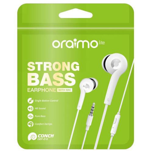 Oraimo Écouteurs intra-auriculaires filaires Pure Bass et son HD + microphone
 Fiche Technique et Prix au Maroc