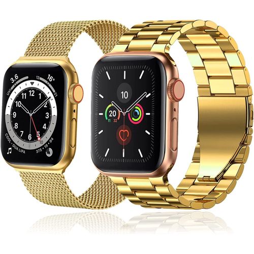 2 Bracelet pour apple watch,iWatch,Doré,Acier inoxydable,Remplacement de LUXE - 42,44,45mm
 Fiche Technique et Prix au Maroc