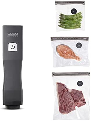 Caso Vacu OneTouch Appareil de mise sous vide avec accessoires, 10 sacs zippés, 2 fermetures éclair et autocollants Food Manager jusqu'à 150 minutes d'autonomie 1301 Fiche Technique et Prix au Maroc