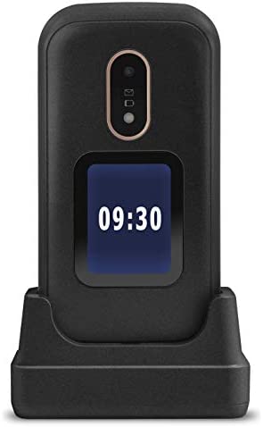 Doro 6060 Téléphone Portable 2G Dual SIM à Clapet Débloqué pour Seniors avec Affichage Externe, Grandes Touches, Touche d'Assistance avec GPS et Socle Chargeur Inclus (Noir) [Version Française] Fiche Technique et Prix au Maroc