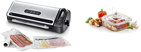 FoodSaver Machine Sous Vide avec compartiment de rangement & FoodSaver FSFSMA0050-050 Boîte alimentaire spéciale marinade pour appareil de mise sous vide 2,1 L Transparent Fiche Technique et Prix au Maroc