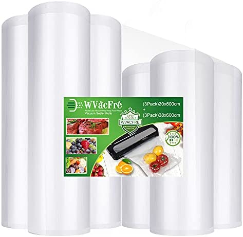 WVacFre 6 Rouleau (3)20x600cm et (3)28x600cm Rouleau Sacs Pour Machine Sous Vide Alimentaire,sans BPA et LFGB Sac de Congelation Sous Vide,Compatible Avec n'importe Quelle Scelleuse Sous Vide Fiche Technique et Prix au Maroc