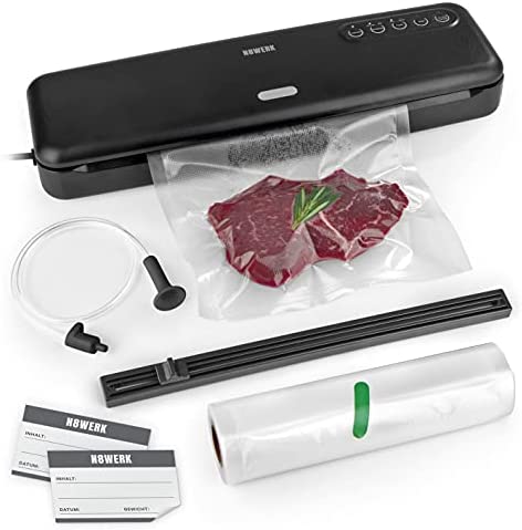 N8WERK Machine à emballer sous vide | Machine à emballer sous vide pour aliments | Également pour sceller des films | jusqu'à 30 cm de soudure | Avec sac de mise sous vide, tuyau et autocollant Fiche Technique et Prix au Maroc