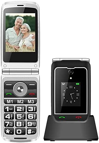 Téléphone Portable Senior à Clapet Débloqué pour Seniors avec Grandes Touches, Basique Telephone Mobile Grosses Touches Bouton SOS pour Personne Agée,Écran de 2,8+1,77 Pouces et Socle Chargeur Inclus Fiche Technique et Prix au Maroc