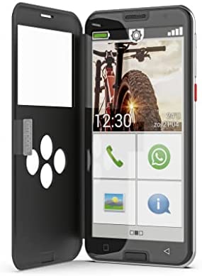 emporiaSMART.5 | Téléphone Portable sénior 4G| Portable avec étui Intelligent sans Forfait | Téléphone Mobile avec Bouton d'appel d'urgence | Écran de 5,5 Pouces | Android 10 | Caméra 13 MP | Noir Fiche Technique et Prix au Maroc