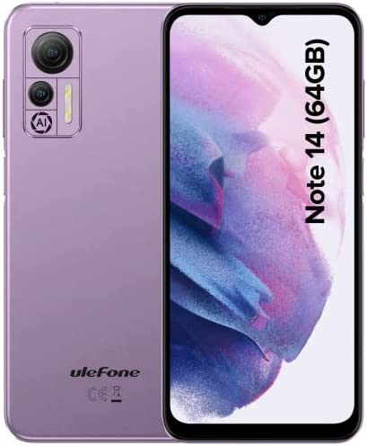 Ulefone Smartphone Pas Cher 4G, 4Go+64Go Android 12 Note 14 Ecran Waterdrop 6,52" Caméras13MP, 4500mAh Face ID,OTG,Volte/GPS Telephone Portable Pas Cher(Violet) Fiche Technique et Prix au Maroc