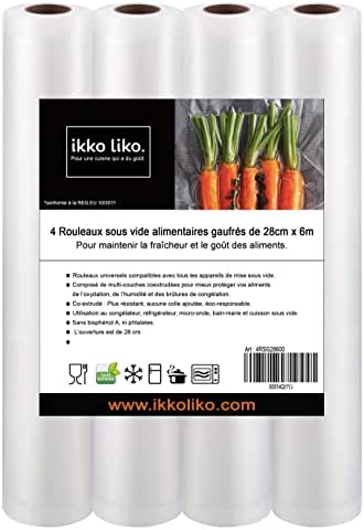 Rouleaux sous vide alimentaire gaufré de 28 cm x 6 m (x4) Qualité Professionnelle de film alimentaire sous vide I Sac de Conservation Congélation Cuisson sous vide Mise sous vide de Poche, Sachet, BPA Fiche Technique et Prix au Maroc