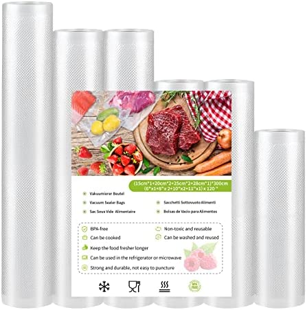 Sacs Sous Vide Alimentaire pour Cuisson - 6 Rouleau 15|2x20|2x25|28 x300cm pour Conservation des Aliments,Cuisson,sans BPA,Compatible tout appareil de mise sous vide Fiche Technique et Prix au Maroc