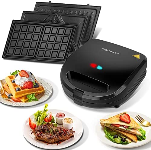 Aigostar gaufrier 3 en 1 : Gaufrier, Presse à Paninis et appareil à sandwichs, Appareil à Sandwich avec 3 Plaques Antiadhésives et Interchangeables, Thermostat Automatique, Grande puissance de 750W Fiche Technique et Prix au Maroc