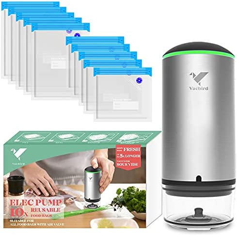 Vacbird Appareil de mise sous vide sans fil pour la cuisson sous vide et la conservation des aliments (1 appareil de mise sous vide + 10 sacs (5 x 21 x 22 cm + 5 x 22 x 29 cm) Fiche Technique et Prix au Maroc