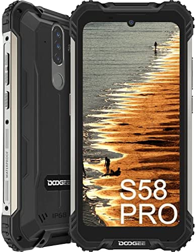 DOOGEE Telephone Portable Incassable, S58 Pro Smartphone Incassable 4G, 5,71 Pouces, 5180 mAh, 6 Go+64 Go(SD 256Go), 16MP+16MP Caméra, Android 10.0, Dual SIM Antichoc/Étanche/NFC/Face/GPS - Noir Fiche Technique et Prix au Maroc