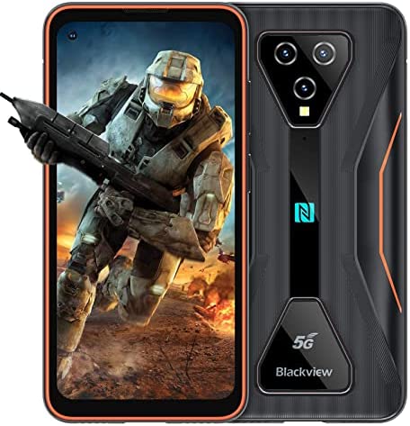 Blackview 5G Telephone Incassable, BL5000 Android 11 Smartphone(8Go+128Go/SD-256Go, Dimensity 700, Écran Perforé 6.36" FHD+, 16MP+12MP, 4980mAh/30W, Dual SIM+5G WiFi) OTG/NFC/2Ans de Garantie-Orange Fiche Technique et Prix au Maroc