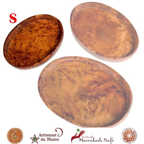 Artisanat du Maroc 1 plateau Petite taille Ovales en racine de thuya
 Fiche Technique et Prix au Maroc