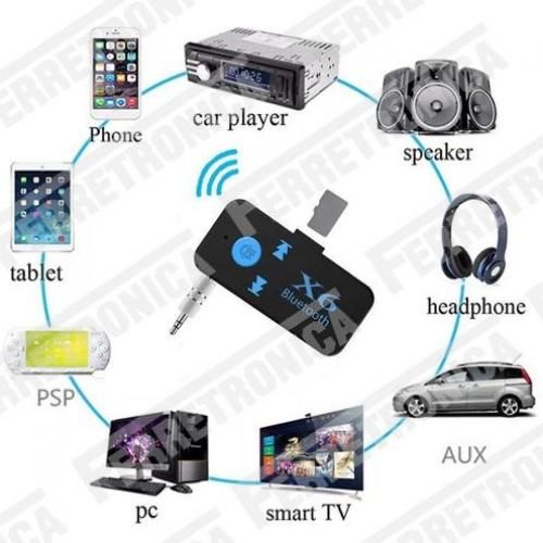 BT-X6:Adaptateur récepteur Bluetooth X6 Voiture,Bluetooth Aux,Support de carte TF,carte A2DP Audio mains libres,récepteur de musique
 Fiche Technique et Prix au Maroc