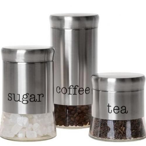 Boites à sucre Thé & Café en verre revêtu de l'acier inoxydable, 3 Bouteilles
 Fiche Technique et Prix au Maroc