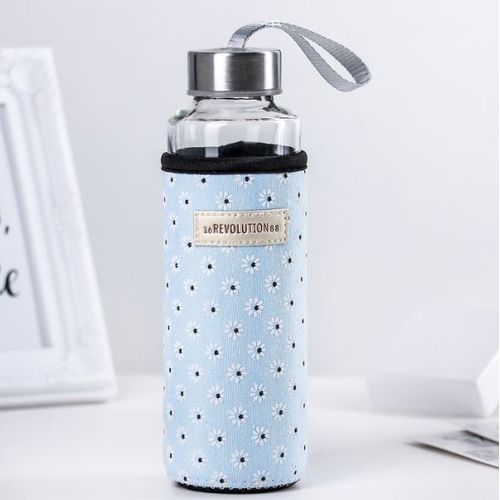 Bouteille d'eau en verre avec pochette // Bouteille pour boissons 400ml, Design élegant, Conveint pour Enfants et Jeunes
 Fiche Technique et Prix au Maroc