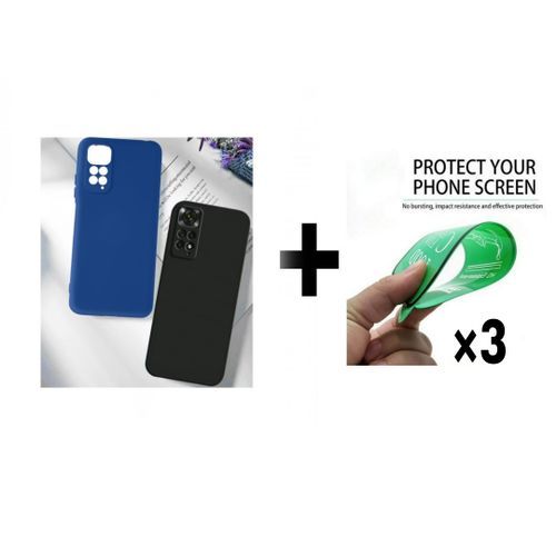 Case Pack : 2 pochette Redmi Note 11s 4G silicone Goma Bleu et Noir + 3 Ciramik
 Fiche Technique et Prix au Maroc