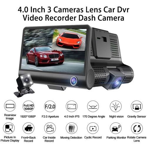 Dashcam voiture 3Objectifs 1080P HD
 Fiche Technique et Prix au Maroc