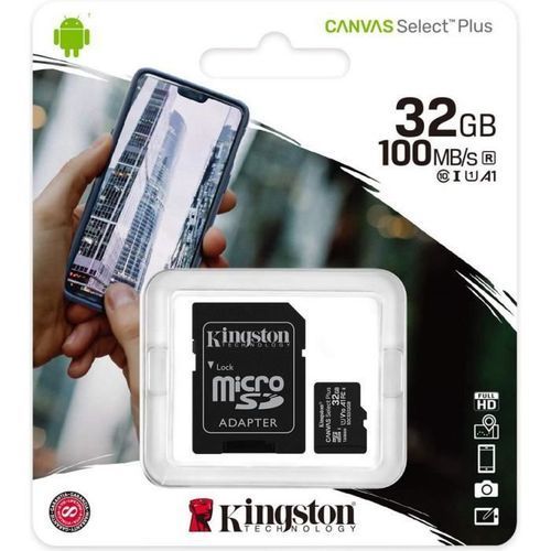 Kingston Carte Mémoire original 32 Go micro SD Canvas select plus
 Fiche Technique et Prix au Maroc