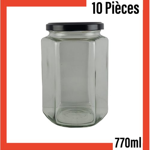 Lot de 10 Bocal Hexagonale en Verre Transparent- 770ml
 Fiche Technique et Prix au Maroc