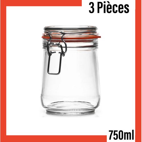 Lot de 3 Bocal Ermetico en Verre Transparent- 750ml
 Fiche Technique et Prix au Maroc