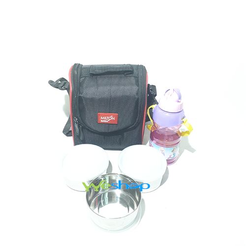 Milton porte manger sac à repas avec 3 boite inox et gourde Lunch Box noir
 Fiche Technique et Prix au Maroc
