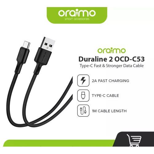 Oraimo Câble de chargeur Type-C  Noir, Charge Ultra Rapide,Duraline 2   - Noir
 Fiche Technique et Prix au Maroc