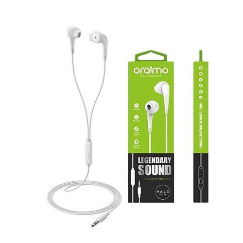 Oraimo Écouteurs filaires demi-intra-auriculaires Halo, avec télécommande et micro
 Fiche Technique et Prix au Maroc