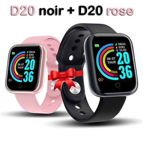 Pack D20 Montre Intelligente Smart watch Bluetooth écran tactile black+rose
 Fiche Technique et Prix au Maroc