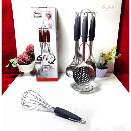 Pandiani Ustensiles de cuisine de 6 pièces avec support en acier inoxydable-NOIR
 Fiche Technique et Prix au Maroc