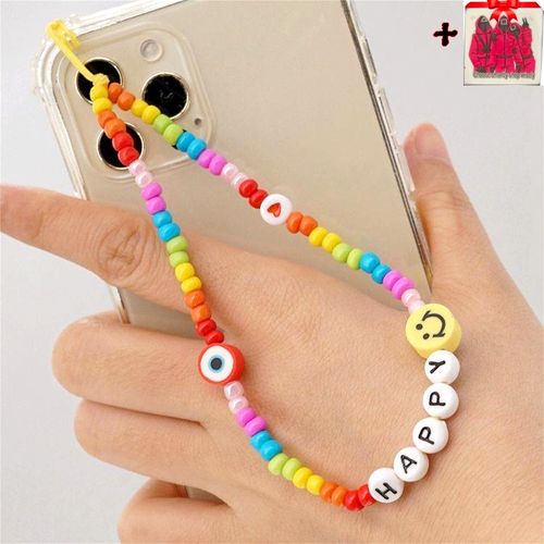 Phone Strap Happy Smiley En Perles Pour les telephones + Sticker Choose
 Fiche Technique et Prix au Maroc