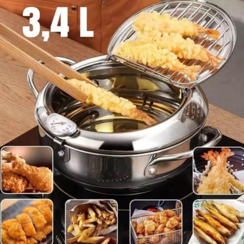 Poêle à frite,friteuse avec thermomètre en acier inoxydable 3,4L/Ø:26cm
 Fiche Technique et Prix au Maroc