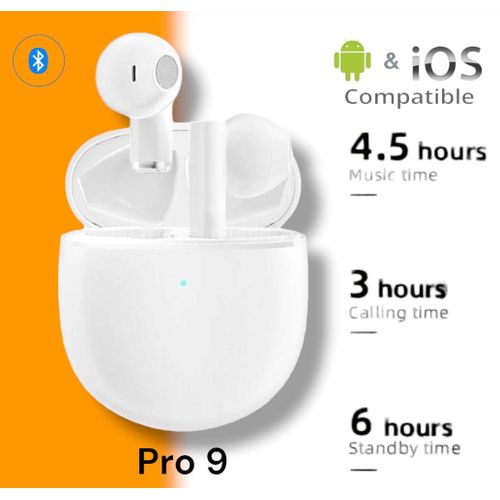 Pro 9, Ecouteurs sans fil stereo, compatible Android et IOS
 Fiche Technique et Prix au Maroc