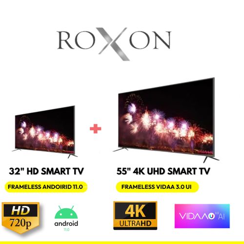 Roxon PACK FL 32 SA + FL 55 SA - Télévision - 32" HD+55" 4K Smart TV
 Fiche Technique et Prix au Maroc