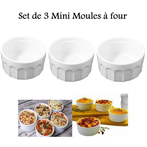 Set de 3 Mini Plats à four individu, Moules à Gratin et cake en porcelaine
 Fiche Technique et Prix au Maroc