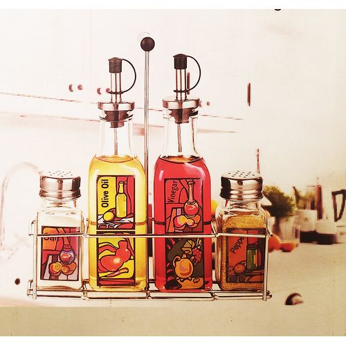 Set huile/vinaigre/sel/pepper en verre avec support inox
 Fiche Technique et Prix au Maroc