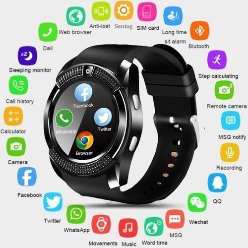 Smart watch V8 connectée Bluetooth & écran tactile & carte SIM & Caméra - Noir
 Fiche Technique et Prix au Maroc