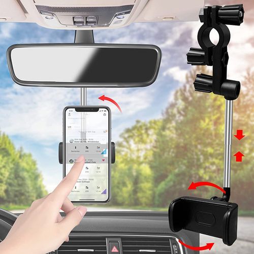 Support Telephone Voiture sur Rétroviseur et Siege Arriere, Réglable 360°
 Fiche Technique et Prix au Maroc