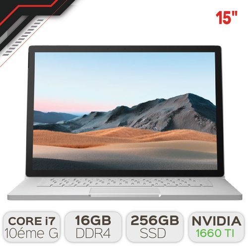 Surface Book 3 I7 10éme /  16Go DDR4 / 256Go SSD / GTX 1660 TI 6Go
 Fiche Technique et Prix au Maroc