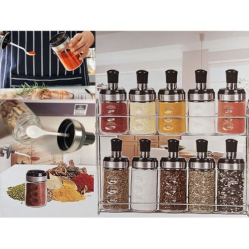 TATCH Set 10 Pots A Épices + Présentoir  Assaisonnements sel poivre miel huile Divers
 Fiche Technique et Prix au Maroc