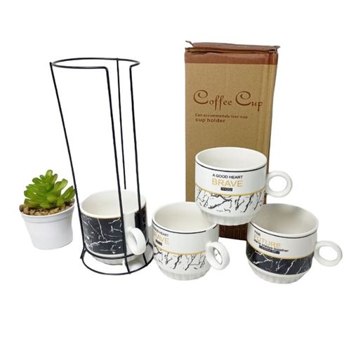 Tasses à Café + Support, 4 gobelets à café motif de marbre, Coffee cup
 Fiche Technique et Prix au Maroc