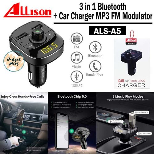 Transmetteur FM Bluetooth pour Voiture, Double USB Radio MP3 sans Fil avec Lecteur MP3 et MicroSD
 Fiche Technique et Prix au Maroc