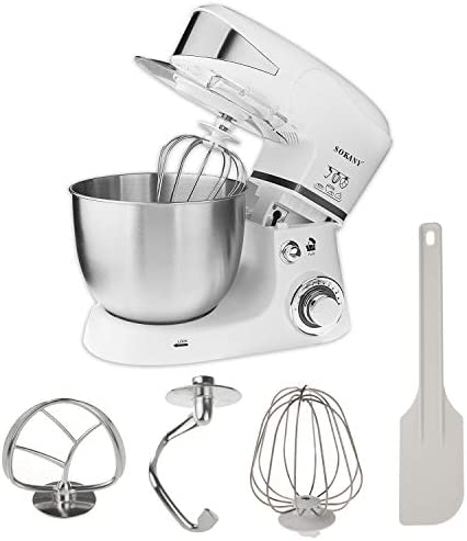 Robot Pâtissier, Robot Pétrin Multifonction, Mixeur Batteur Électrique 6 Vitesses Réglables, Robot Pétrisseur avec Kit pâtisserie (Fouet Batteur Crochet Spatule) (1000W-5L-Blanc) Fiche Technique et Prix au Maroc