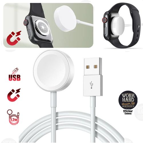 charge USB magnétique Portable, pour Watch Series SE2 SE 1 2 3 4 5 6 7 8+Sticker
 Fiche Technique et Prix au Maroc