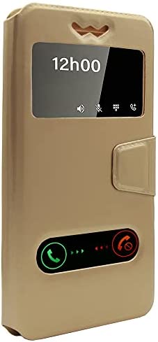 Coque Compatible avec MICROMAX Canvas Infinity Life Double Fenêtre Universelle Pochette Magnétique - Doré Fiche Technique et Prix au Maroc