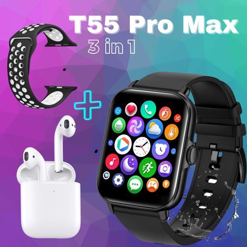 montre connectée T55 Pro Max, 3 en 1, avec écouteurs TWS, Sangle supplémentaire
 Fiche Technique et Prix au Maroc