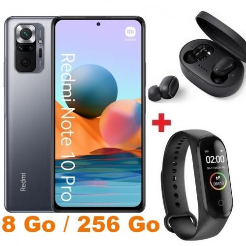 XIAOMI Redmi Note 10  Pro - 6.67" (8Go, 256 Go) 108MP / 8MP - Gris + Band + Écouteur
 Fiche Technique et Prix au Maroc