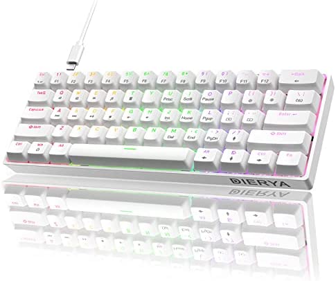 Dierya Clavier Gamer Mécanique 60% Câblé avec Interrupteur Rouge,DK61se Clavier Gaming RGB LED Rétroéclairé Type-c Mechanical Keyboard Compact 61 Touches Anti-ghosting-US Layout,Blanc Fiche Technique et Prix au Maroc
